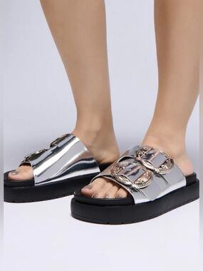 Azalea Wang Sandals Silver  Buckle Closure Size 9